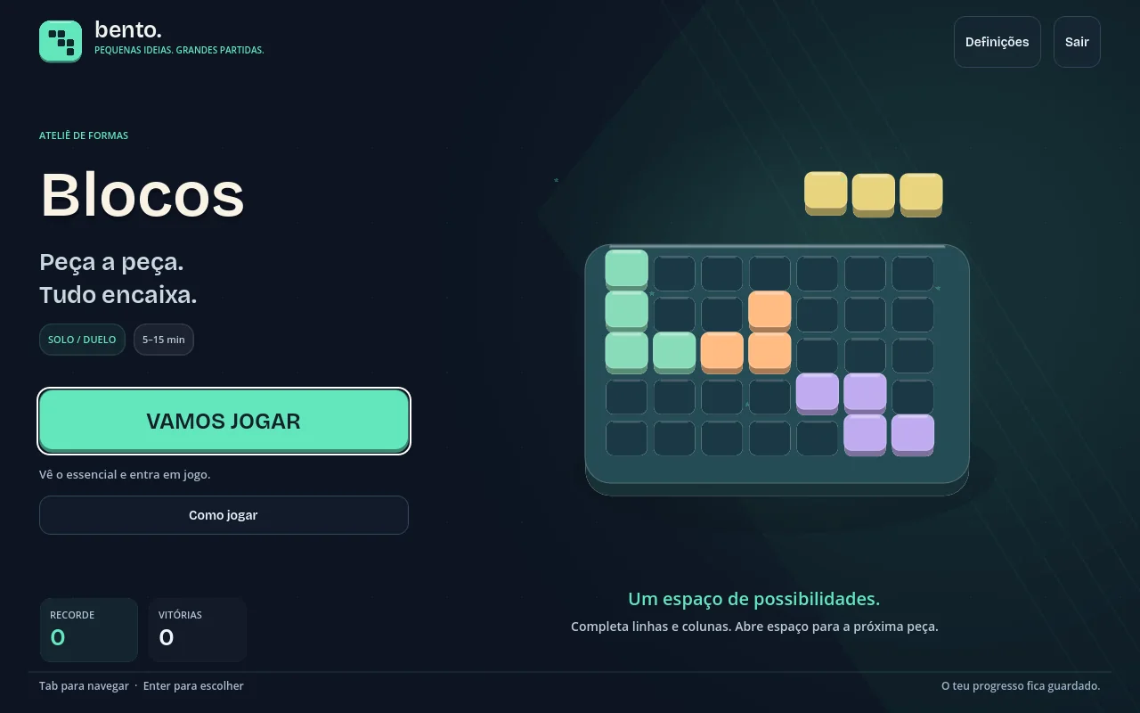 Ecrã inicial de Bento Blocos
