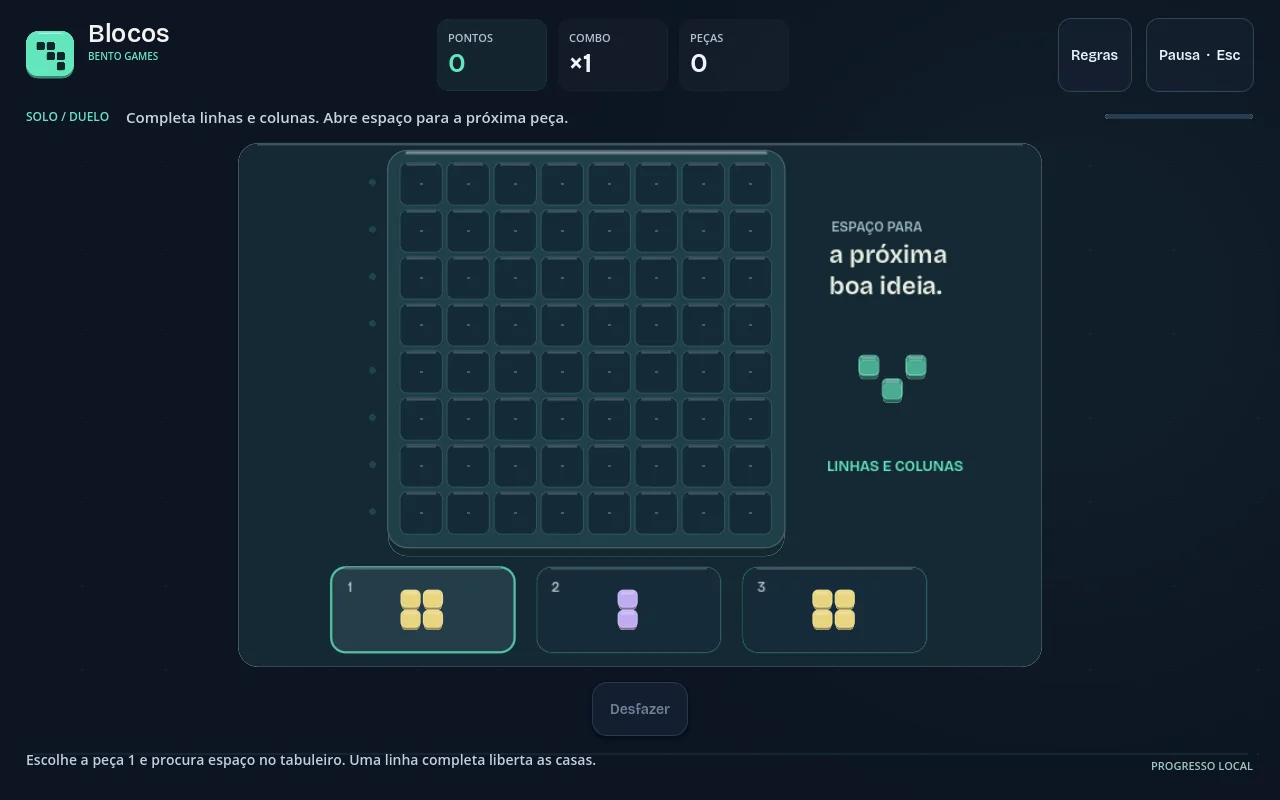 Bento Blocos a meio de um jogo